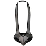 Herren Spitzen Dessous mit atmungsaktivem sexy Overall Polyester-Muster Unterhosen(Schwarz,XL)