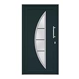 HORI® Eingangstür Kunststoff Komplettset – Hochwertige Haustür mit Wärmeschutz, 5-fach-Verriegelung & Edelstahl-Stoßgriff I Farbe: anthrazit (innen weiß) I DIN rechts I Modell: Curve I 210 x 100 cm