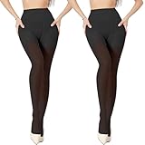 Risipu 2 Paar Damen-Kompressionsstrumpfhosen, 40D, weich, elastisch, hohe Taille, Strumpfhosen, Stützstrumpfhosen, 2 Schwarz, Einheitsgröße