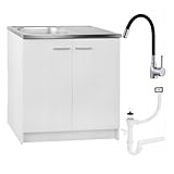 Spülenschrank Küchenschrank 80cm Weiß Spüle Abtropf Armatur Schwarz Elastisch XXL Standschrank 46cm Tiefe Siphon Geschirrspüler Komplett Montagefertig