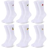 taonganui 6 Paar Weiß Tennissocken Socken Damen & Herren Crew Socks mit Motiv, EU 39-42 Sportsocken mit Fruchtmuster, Unisex Sport-Socken Atmungsaktive Arbeitssocken
