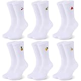 taonganui 6 Paar Weiß Tennissocken Socken Damen & Herren Crew Socks mit Motiv, EU 39-42 Sportsocken mit Fruchtmuster, Unisex Sport-Socken Atmungsaktive Tennis Socken Arbeitssocken