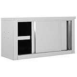 KOIECETA Wandhängeschrank mit Schiebetüren Edelstahl Gastro Hängeschrank Wandschrank Schrank Küchenschrank Oberschrank Küche (90 x 40 x 50 cm)