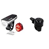 SIGMA SPORT - LED Fahrradlicht Set Aura 60 und Nugget II | StVZO zugelassenes, akkubetriebenes Vorderlicht und Rücklicht & Fischer Mini Fahrradglocke, schwarz, One Size