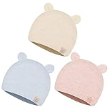 Unisex Baby Mütze Newborn Beanie Baumwolle Herbst Wintermütze für Baby Mädchen Jungen Säuglings Kleinkind Kinder 0-6 Monate 3 Stück (Runde Ohren)