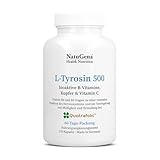 NatuGena L-Tyrosin 500, bioaktive B-Vitamine (B3, B2, B6), Kupfer & Vitamin C, 500 mg L-Tyrosin pro Tagesdosis, 120 Kapseln (60 Tage Packung)