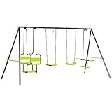 Outsunny Kinderschaukelset für den Außenbereich, mit 2 Schaukeln, klappbar, Schaukel und Stahlrahmen, Schaukel für Kinder von 3-8 Jahren, 355 x 184 x 186 cm, Grün