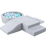 GeerWest 5-teiliges Softplay-Set aus PU-Leder für drinnen, Baby-Spielgeräte mit Bällebad (ohne Bälle), Kletterspielzeug aus Schaumstoff für Kleinkinder im Spielzimmer