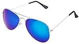 Unbekannt Sonnenbrille mit Federscharnier verspiegelt in verschiedenen Farbe (One size, Silberer Rahmen/Königblau Gläser)