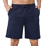 Aseniza Herren Schlafanzughose Kurz Baumwolle Pyjamahose Loungehose Schlafshorts Bermudahose Sommer Loungewear für Männer Blau, L