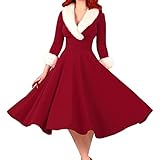 Weihnachtskleider für Damen - Langarm Rundhals Pullikleid Weihnachtskleider Ballkleid Rockabilly Vintage Festival Weihnachtsfrau Kostüm Plaid Schneeflocke gedruckt Festliche Kleider Für Frauen