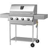 Schickling Gasgrill 'Hermann XL - Classic' BBQ Grillwagen aus Edelstahl mit 4 Brennern & Doppelwandigem Deckel – Made in Germany: 4-teiliger Grillrost | Fettschublade | Grillfläche: 71 x 45 cm