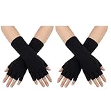 Pangda 2 Paar Unisex Fingerlose Handschuhe - Half Finger Dehnbar Strick Verlängern Handgelenk Winter Warme Handschuhe (Schwarz)