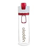 Aladdin Active Hydration Tracker Trinkflasche Sport 0.8L Rot – Einhandbedienung Auslaufsicherer Deckel - Nachfüll-Funktion - BPA-Frei - Glatte Trinktülle - Fingertrageschlaufe - Spülmaschinenfest