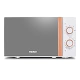 MEDION Mikrowelle klein (Holzoptik, Freistehend, 20 Liter, 700 Watt, Verspiegelte Tür, 5 Leistungsstufen, Auftaufunktion, Zeitschaltuhr, MD10596) weiß