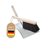 Novaliv Kehrblech Set Kehrblechgarnitur Handfeger Arenga Borsten und Kehrblech Metall Silber verzinkt Kehrblechbesen zum Aufkehren Handkehrset Kehrblechset Kehrschaufel Feger und Kehrblech