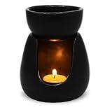 WD&CD Duftlampe aus Keramik, Aromalampe Teelichthalter Aroma Diffuser Stövchen für ätherische Öle, Schwarz