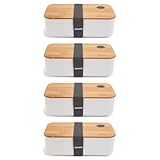 HAC24 4x Kunststoff Lunchbox 1200 ml mit Bambus Deckel 19,5 x 11,5 x 5,5 cm Brotdose Vesperdose Brotbox