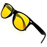 KANASTAL Nachtfahrbrille Herren und Damen Klassische Retro Rechteckig Nachtbrille zum Autofahren Anti Blende Nachtsichtbrille UV400 Schutz, Schwarz Rahmen Gelb Gläser