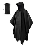 ViKKent Regenjacke Regenponcho, Wasserdichter Regencape mit Kapuze Taschen, Wiederverwendbar, 3 in 1 Multifunktionaler Regencape für Picknick Jagd Camping Wandern