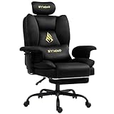 Symino Gaming Stuhl Chefsessel Bürostuhl Ergonomisch, Wildlederimitat Sofa-ähnliches Schreibtischstuhl mit Fußstütze Höhenverstellbarer Office Chair Computerstuhl 130kg, Schwarz