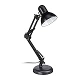 Relaxdays Retro Schreibtischlampe, Gelenk-Arm, schwenkbar, Büro Leselampe, Metall, E27, HxBxT: 50 x 27 x 15 cm, schwarz