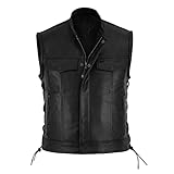Generisch Herren Lederweste Kutte Leder Biker Rocker Motorrad Clubweste Leather Motorradweste Schwarz Bikerweste Motorcycle Vest