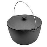 Kazan 12 L aus Gusseisen mit Bügel und Gusseisendeckel Schwenktopf Campingtopf Gulaschkessel Cast Iron KESSEL tatarskij Kasan Schmortopf Asia WOK Deckel Outdoor BBQ Camping Lagertopf