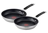 Jamie Oliver by Tefal Pfannen-Set 24/28 cm, Antihaft, Induktion, Edelstahl, Genieteter Griff mit Silikoneinlage, Thermo-Signal, Langlebig, E51292AZ