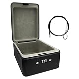 Idena 50119 - Sicherheitsbox aus Stahl, schwarzer Tresor mit Zahlenschloss und Sicherungskabel, ca. 20 x 15 x 6,5 cm