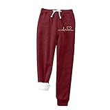 Jogginghose Damen Winter Warm - Thermohose Damen Winter - Jogginghosen Gefütterte Warm Sporthose High Waist Weit Mit Taschen Farbe Gedruckt Warm Gepolsterte Hose Dicke Thermo Loungehose