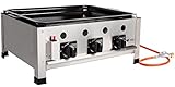 Beeketal 'GGB-1' Profi Gastrobräter Gasgrill mit emaillierter Stahlpfanne, 3-flammig, Piezo Zünder, 3 x Gasregler stufenlos, Gasbräter inkl. emaillierter Stahlpfanne, Gasschlauch und Druckminderer