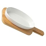 Gatuida Keramik Backblech Satz Oval Mit Holzunterlage Hitzebeständig Mikrowellengeeignet Verschleißfest Servierteller Für Backofen Und Tisch