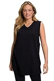 Ulla Popken Damen große Größen Übergrößen Plus Size Top, V-Ausschnitt, Relaxed, ärmellos, Baumwolle schwarz 54+ 531122100-54+