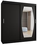 Kryspol - Kleiderschrank mit Spiegel - Schwebetürenschrank - Kleiderschrank 180 cm Breit x 200cm(H) x 62cm(T), 2 Türen, Laminierte Möbelplatte, Schiebetürenschrank Rossa 180, Farbe Schwarz