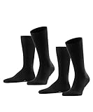 FALKE Herren Socken Happy 2-Pack M SO Baumwolle einfarbig 2 Paar, Schwarz (Black 3000), 43-46