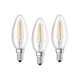 Osram LED Base Classic B Lampe, in Kerzenform mit E14-Sockel, nicht dimmbar, Ersetzt 40 Watt, Filamentstil Klar, Kaltweiß - 4000 Kelvin, 3er-Pack