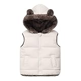 Mjjsk Daunenjacke für Kinder, Mädchen, Jungen, Fleece, ärmellos, mit Kapuze, warm, gepolstert, gemütlich, weich, modische Oberbekleidung, Y1-2, Weiß, 3-4 Years