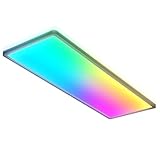 B.K.Licht - LED Deckenlampe mit indirektem Licht, Fernbedienung, buntes RGB+W Licht, LED Panel, Deckenleuchte flach, Lampe, Wohnzimmerlampe, Schlafzimmerlampe, Flur, 58x20x3 cm, Schwarz