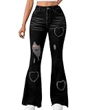 Flare Jeans für Damen, Glockenhose, hohe Taille, schlankmachend, dehnbar, Denim-Hose, 3022 Schwarz, X-Groß