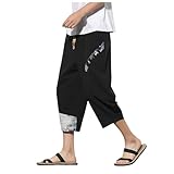 Herren Leinen Haremshose Freizeit Leicht Yogahose Loose Fit Aladdin Hosen mit Kordelzug Pumphose Einfarbig Bequeme Pluderhose mit Taschen Sporthose Yoga Training Jogginghose Männer