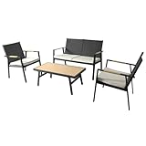 RANSENERS Premium Gartenmöbelset mit Sitzpolster - inkl. 2 Stühle Gartenbank Tisch - Aluminium Rahmen und Polyrattan Sitzfläche für Innen und Außen