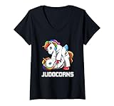 Damen Judo-Einhorn, Kampfsport-Geschenk T-Shirt mit V-Ausschnitt