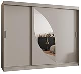 Kryspol - Kleiderschrank mit Spiegel - Schwebetürenschrank - Kleiderschrank 250 cm Breit x 200cm(H) x 62cm(T), 3 Türen, Laminierte Möbelplatte, Schiebetürenschrank Milo 250, Farbe Kaschmir