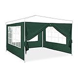 Relaxdays Seitenwand für Pavillon 4er Set, 3 Wände, Fenster, Seitenteil mit Reißverschluss, Kunststoff, HxB 2x3 m, grün