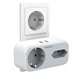 Doppelstecker für Steckdose, TESSAN 4 in 1 Mehrfachstecker mit 2 USB, Steckdosenadapter 2Fach mit 1 Eurosteckdose und 1 Schuko, Mehrfachstecker für Steckdose 2Fach mit USB Steckdose, Grau