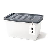 BigDean 3x 60 L Aufbewahrungsbox mit Deckel groß Budget Line Plastikbox mit Deckel