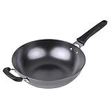 33.0 cm Gusseisen Wok Bratpfanne Antihaft Rührpfanne mit flachem Boden geeignet für Induktionsherd Halogenofen und Infrarot-/Gasherd