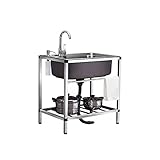 1-Fach-Waschbecken, gewerbliche Garagenspüle, freistehende Industriespüle für den Innenbereich, Waschspüle für den Außenbereich, Küchenspüle aus Edelstahl, Werkbank und Lagerregale. (Farbe: C