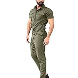 Generisch Jumpsuit Herren Overalls MäNner Sommer Einfarbiges Jogginganzug, Sommerjumpsuit Mit Kordelzug Schlafanzug Aus Baumwolle Und Leinen - Trainingsanzug Mit Mehreren Taschen Overall,